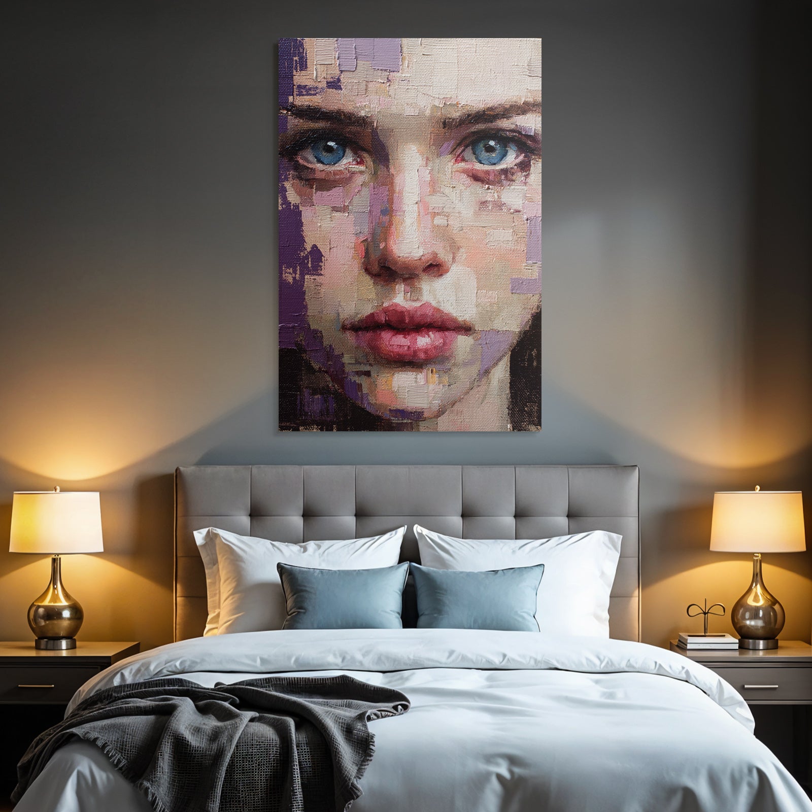 Kuenstlerische Portraet Einer Person Mit Blauen Augen Texuriert