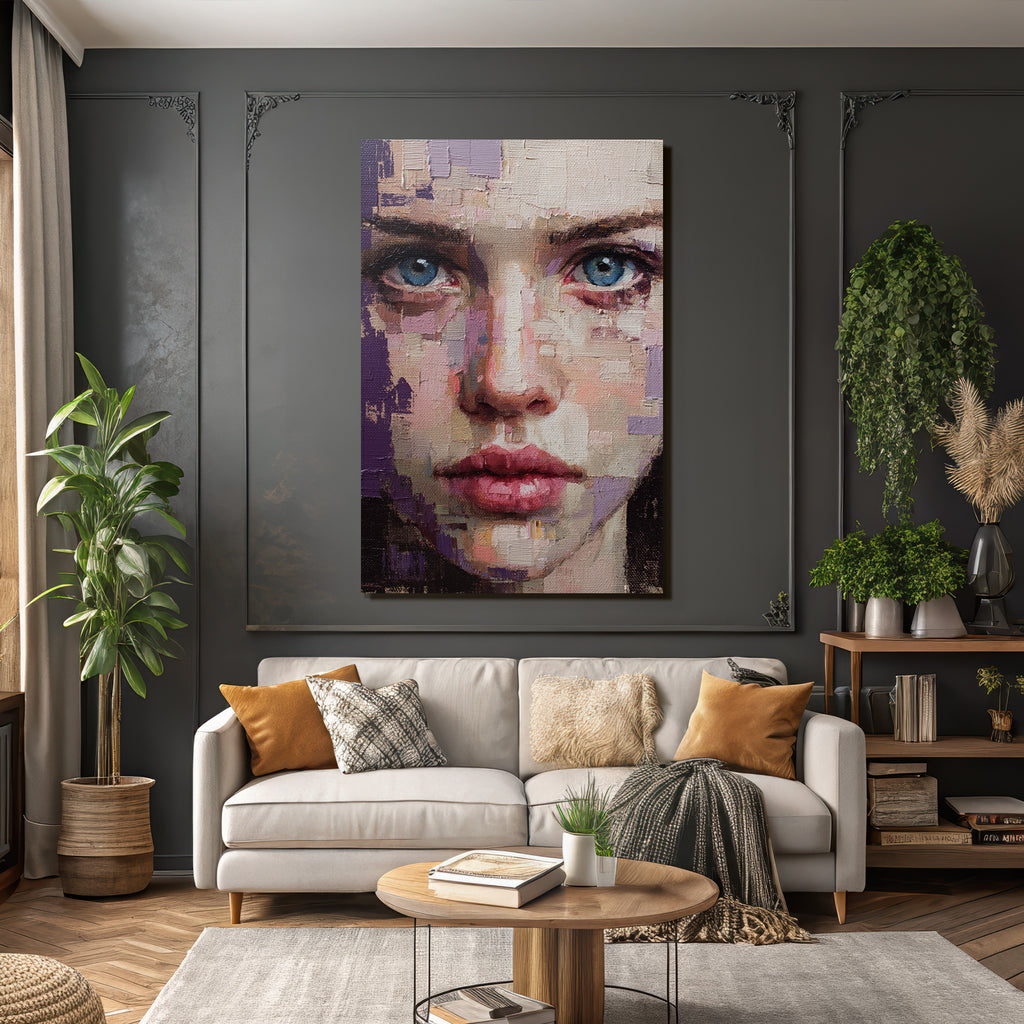 Kuenstlerische Portraet Einer Person Mit Blauen Augen Texuriert