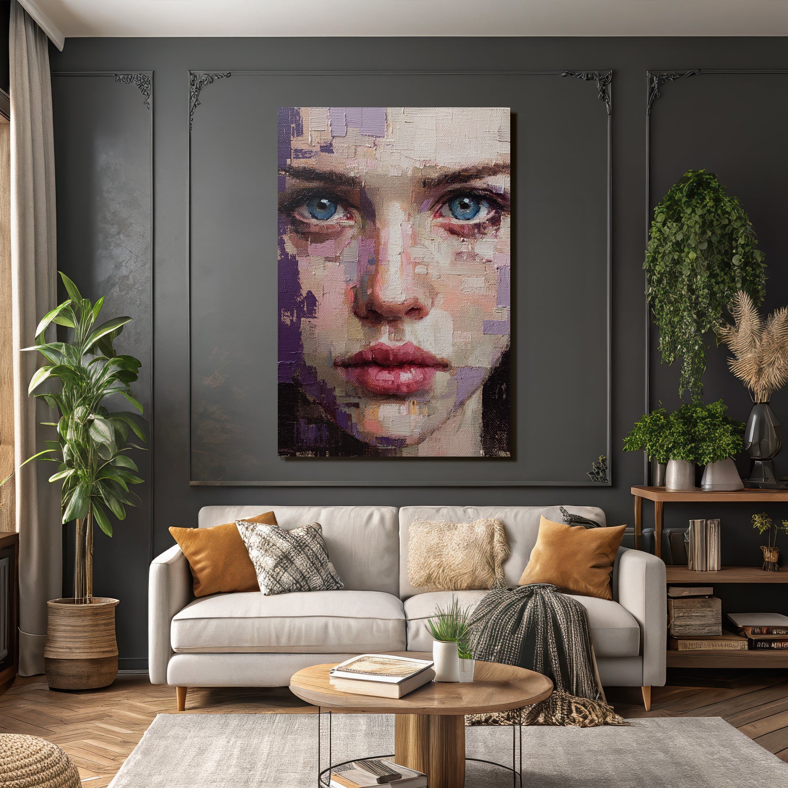 Kuenstlerische Portraet Einer Person Mit Blauen Augen Texuriert