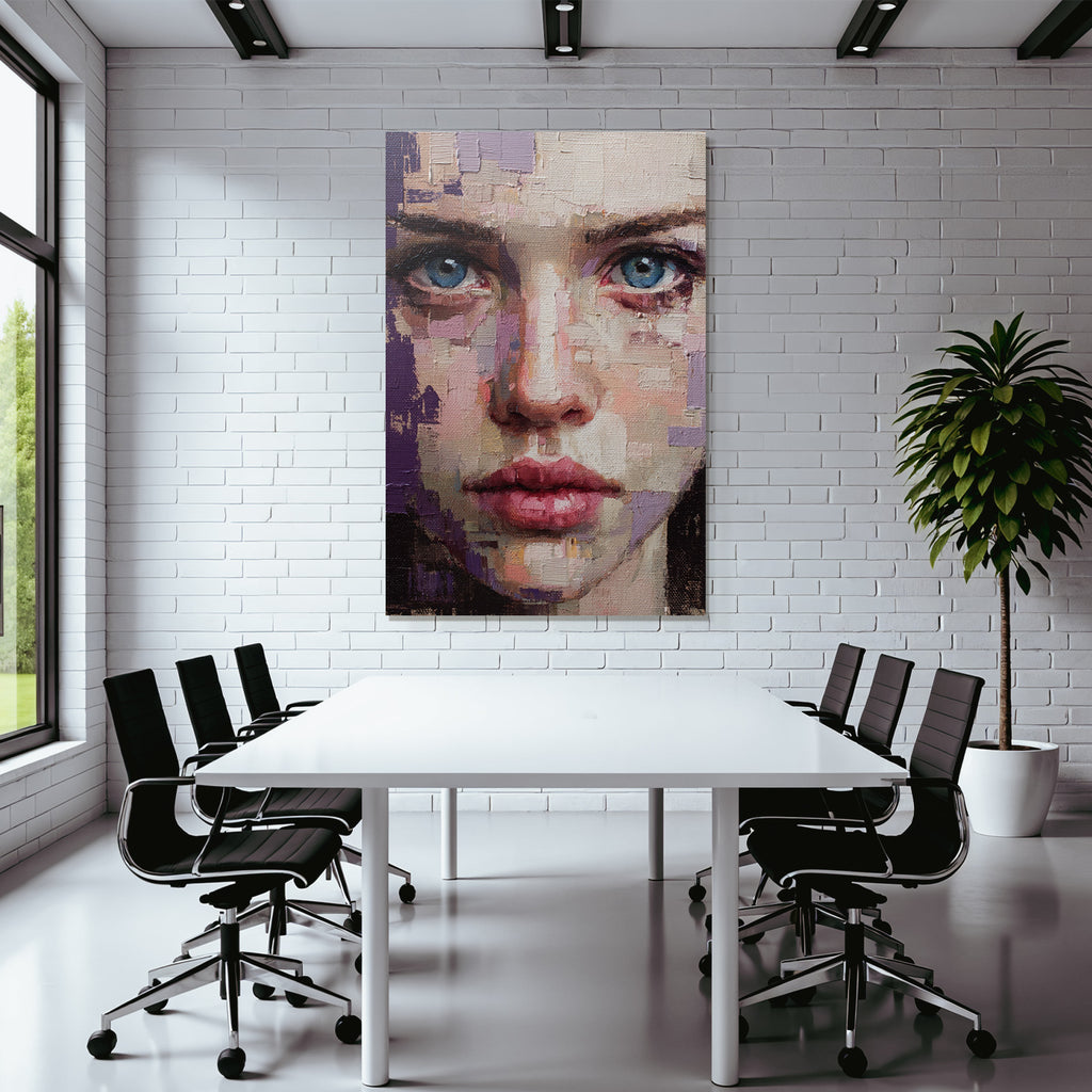 Kuenstlerische Portraet Einer Person Mit Blauen Augen Texuriert