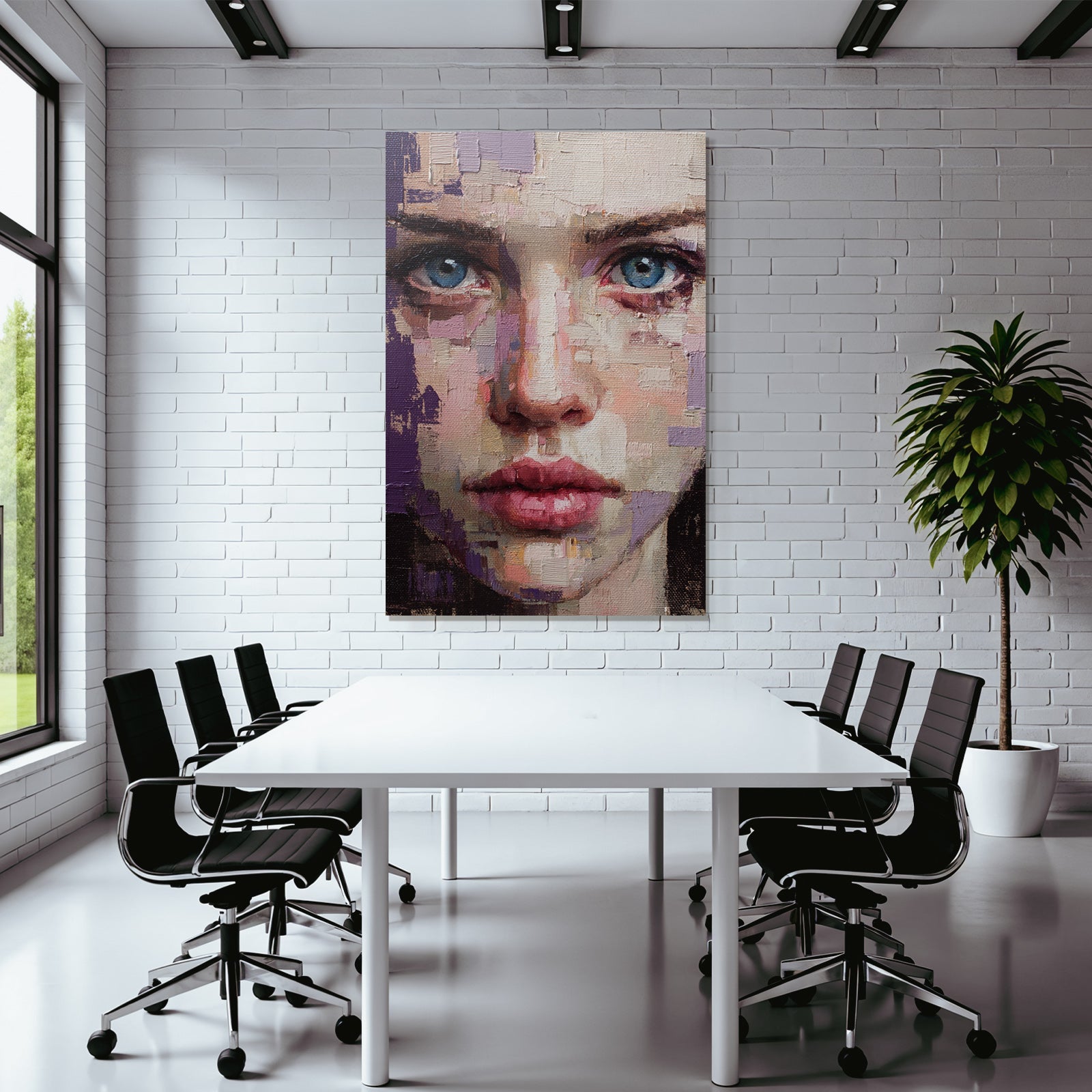 Kuenstlerische Portraet Einer Person Mit Blauen Augen Texuriert