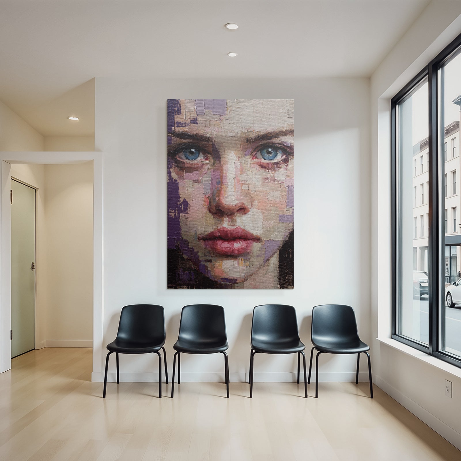 Kuenstlerische Portraet Einer Person Mit Blauen Augen Texuriert