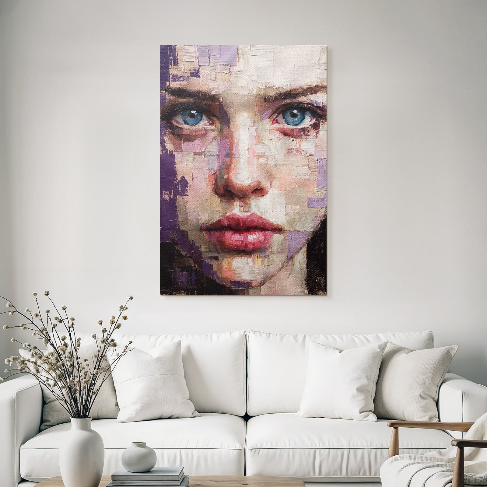 Kuenstlerische Portraet Einer Person Mit Blauen Augen Texuriert