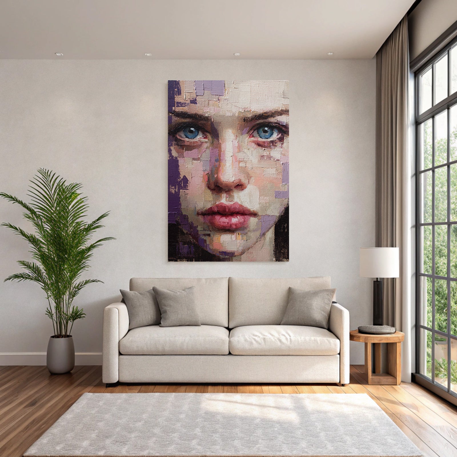 Kuenstlerische Portraet Einer Person Mit Blauen Augen Texuriert