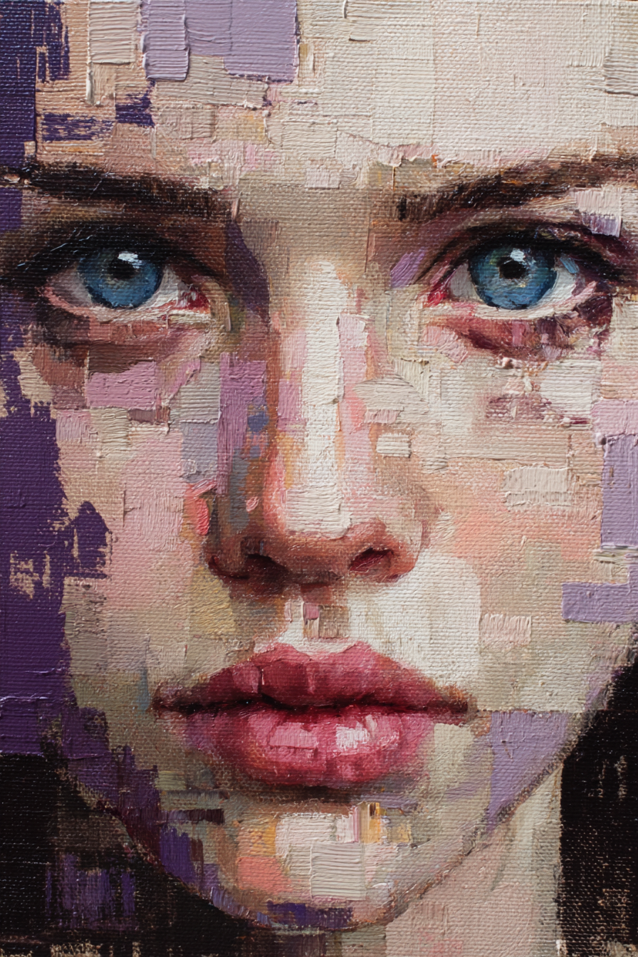 Kuenstlerische Portraet Einer Person Mit Blauen Augen Texuriert | Fine Art und Malerei | Kunstgattungen