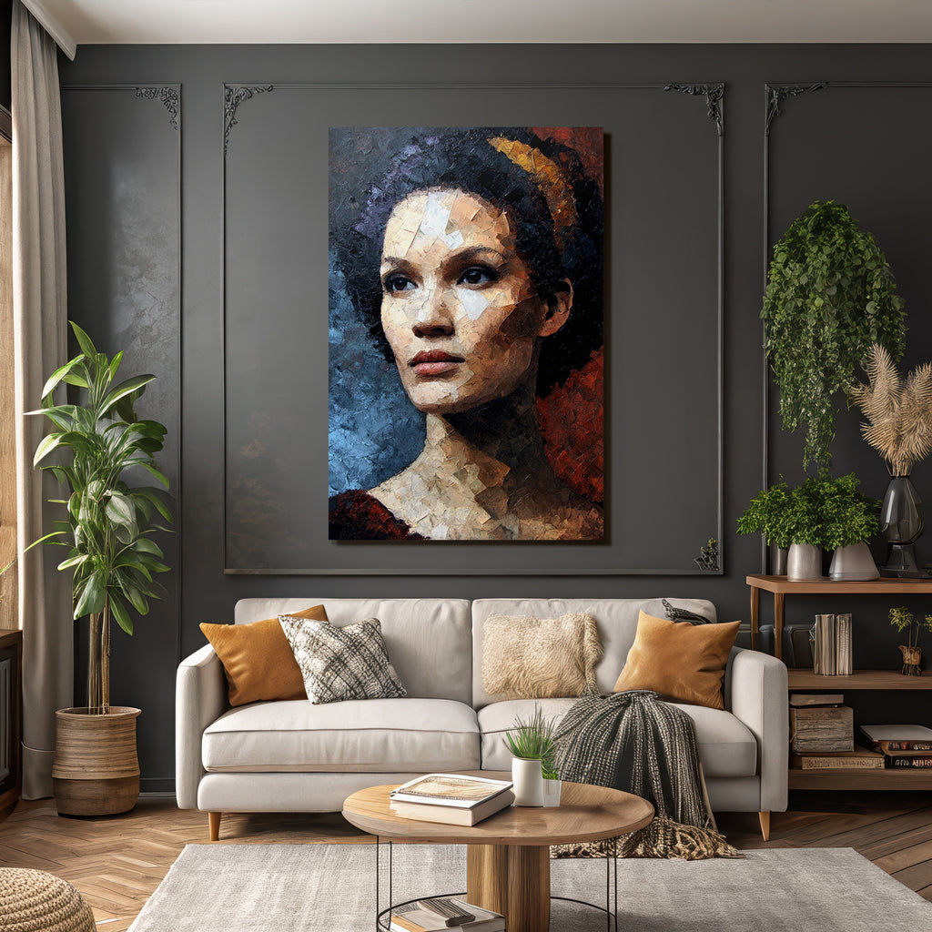 Kuenstlerisches Portraet Frau Mit Kopfbinde Impasto Technik