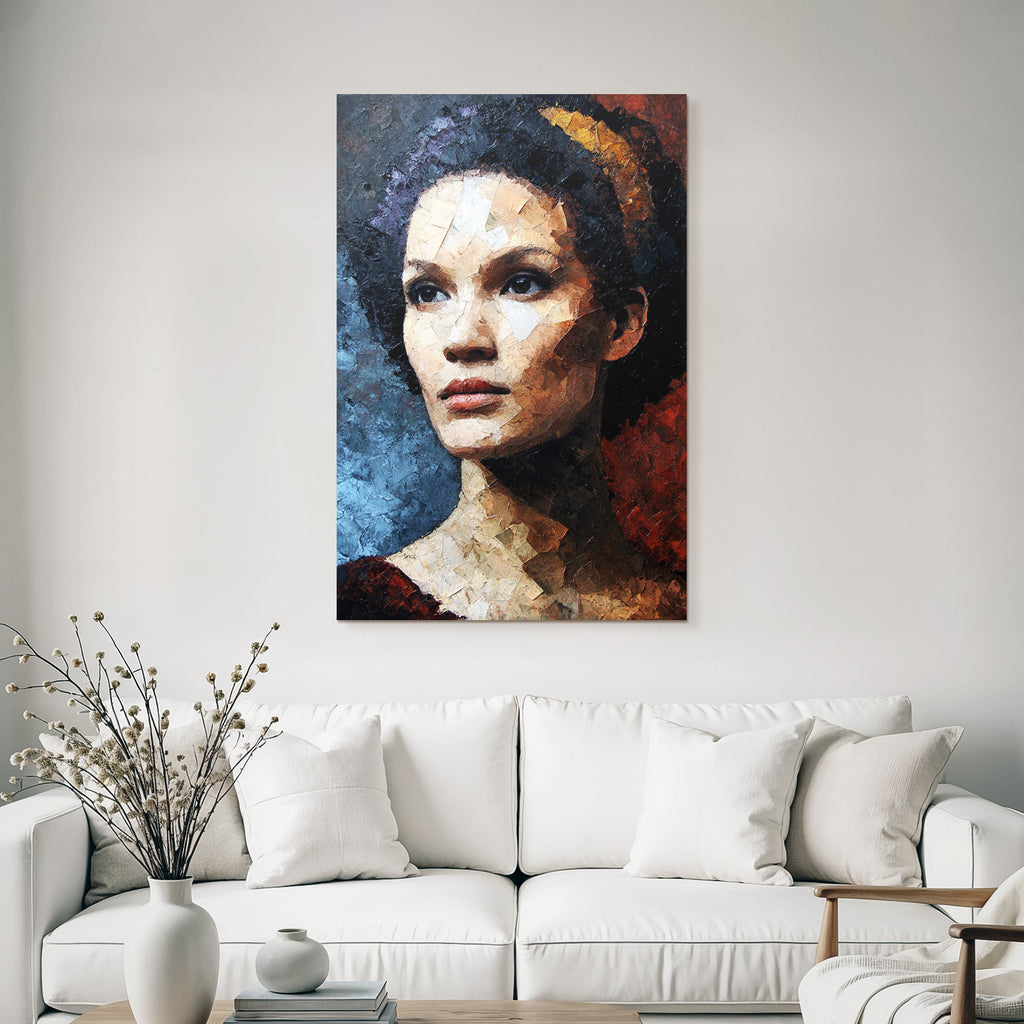 Kuenstlerisches Portraet Frau Mit Kopfbinde Impasto Technik