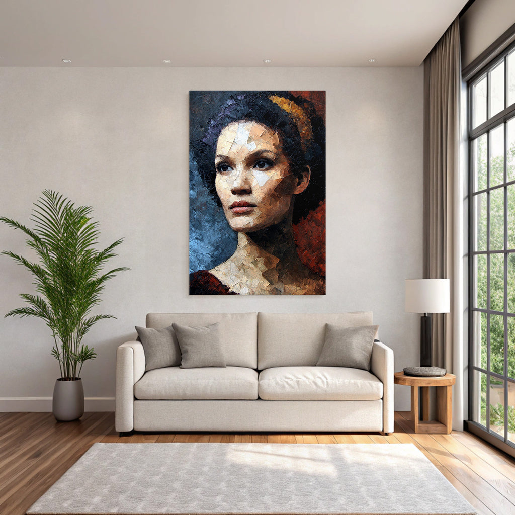 Kuenstlerisches Portraet Frau Mit Kopfbinde Impasto Technik