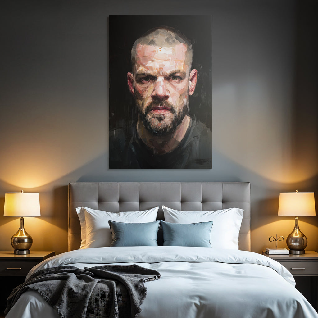 Portrait Mit Intensivem Ausdruck Person Mit Kurzem Haar Und Bart