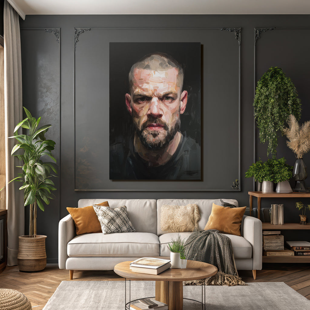 Portrait Mit Intensivem Ausdruck Person Mit Kurzem Haar Und Bart