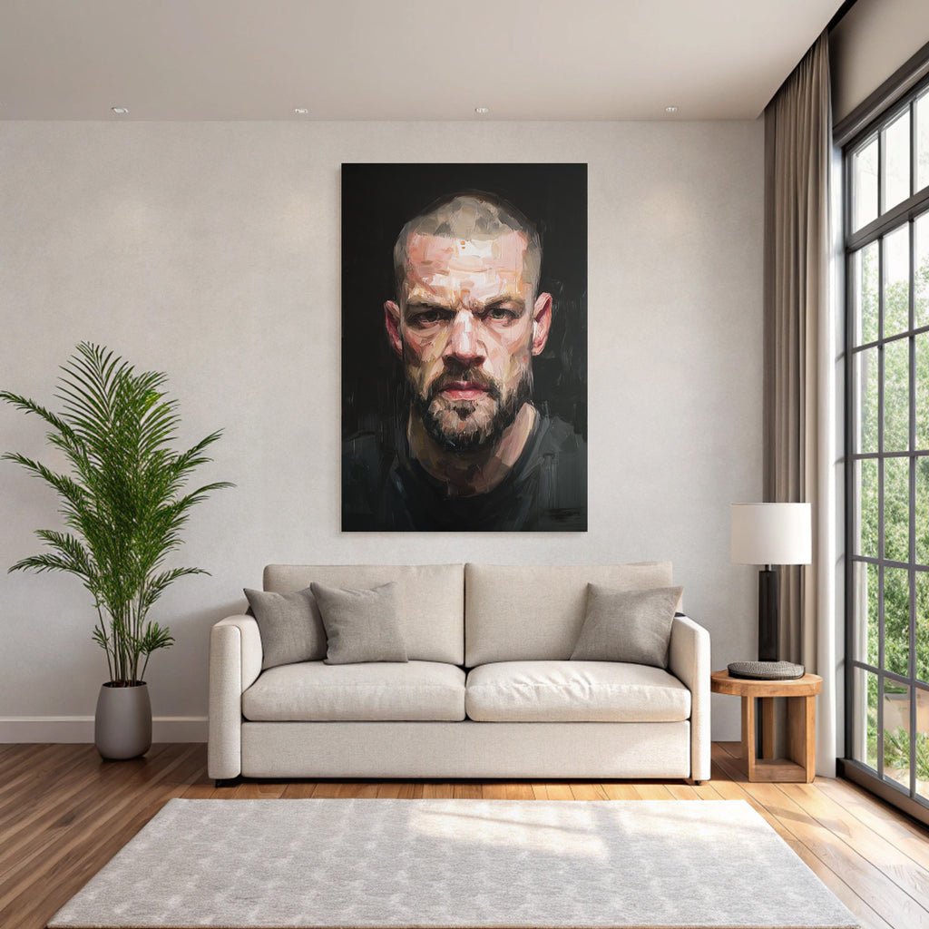Portrait Mit Intensivem Ausdruck Person Mit Kurzem Haar Und Bart