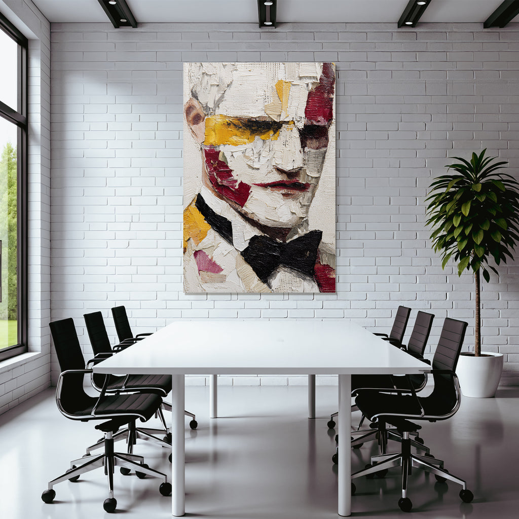 Stylisierte Portraet Mit Bow Tie In Bunten Farben Und Abstrakter Stil