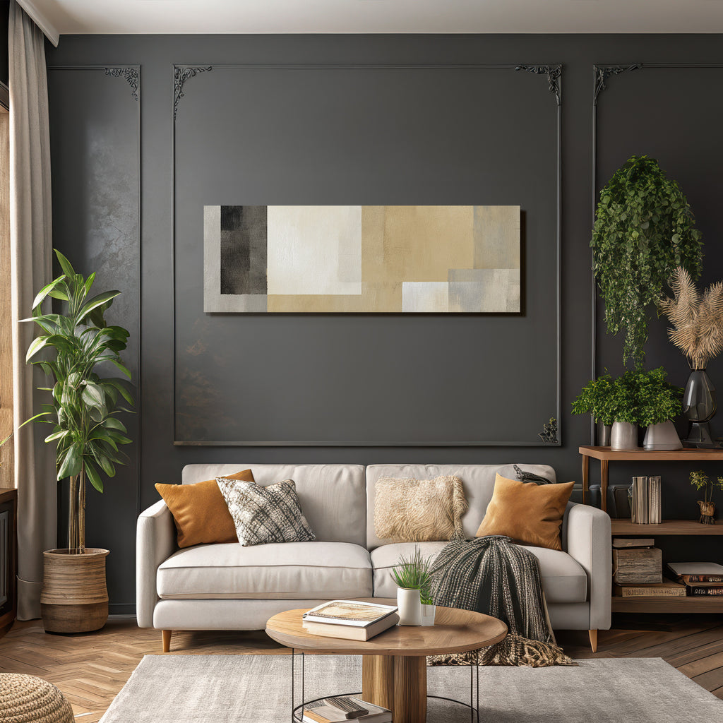 Abstracte Kunst Beige Grau Und Weiss Rechteckige Formen