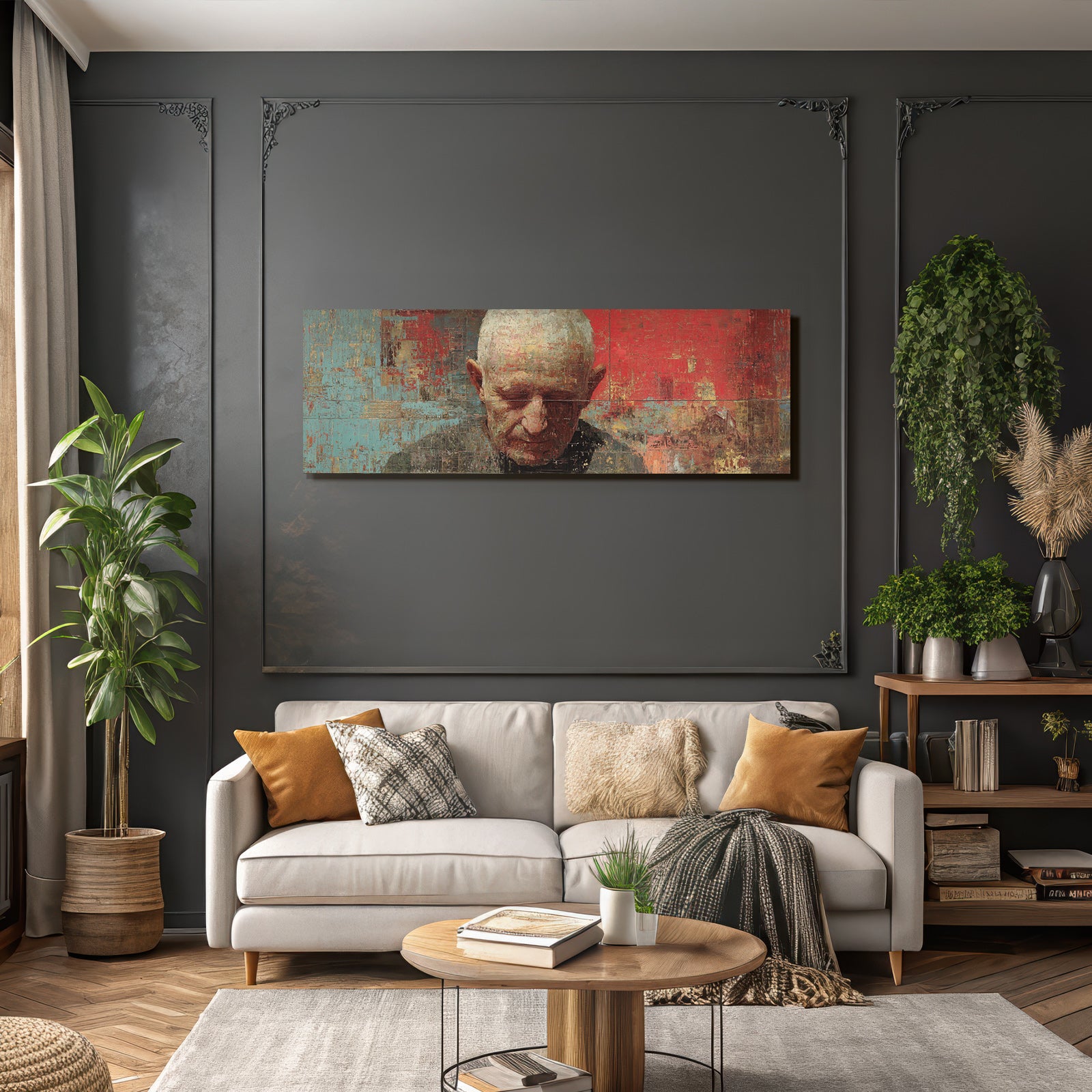Abstractes Portraet Reflektierende Person Mit Reichem Hintergrund