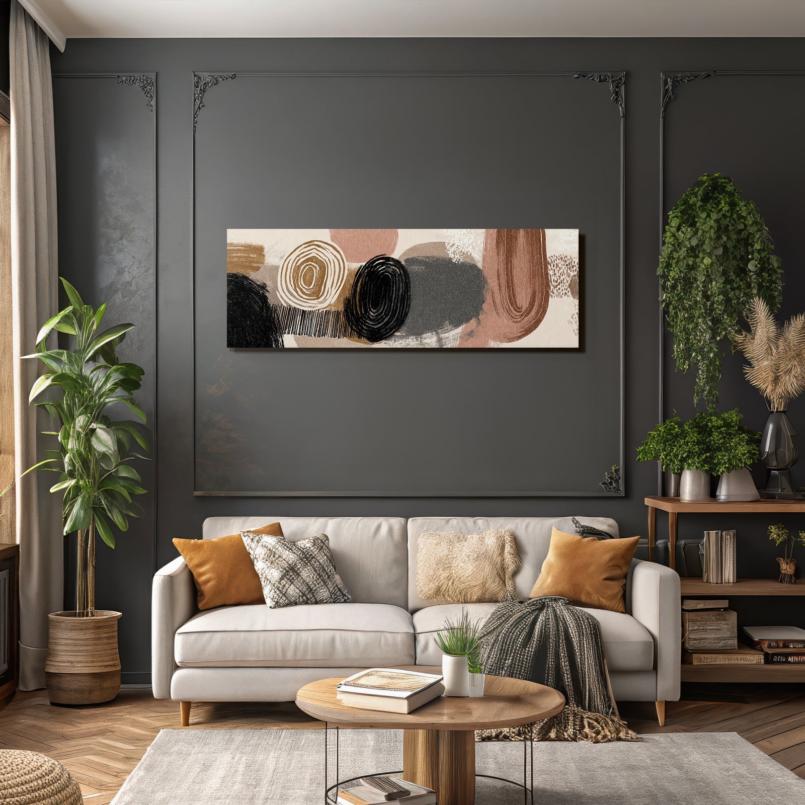 Abstrakte Kunst Runde Formen Braun Beige Rosa Minimalismus