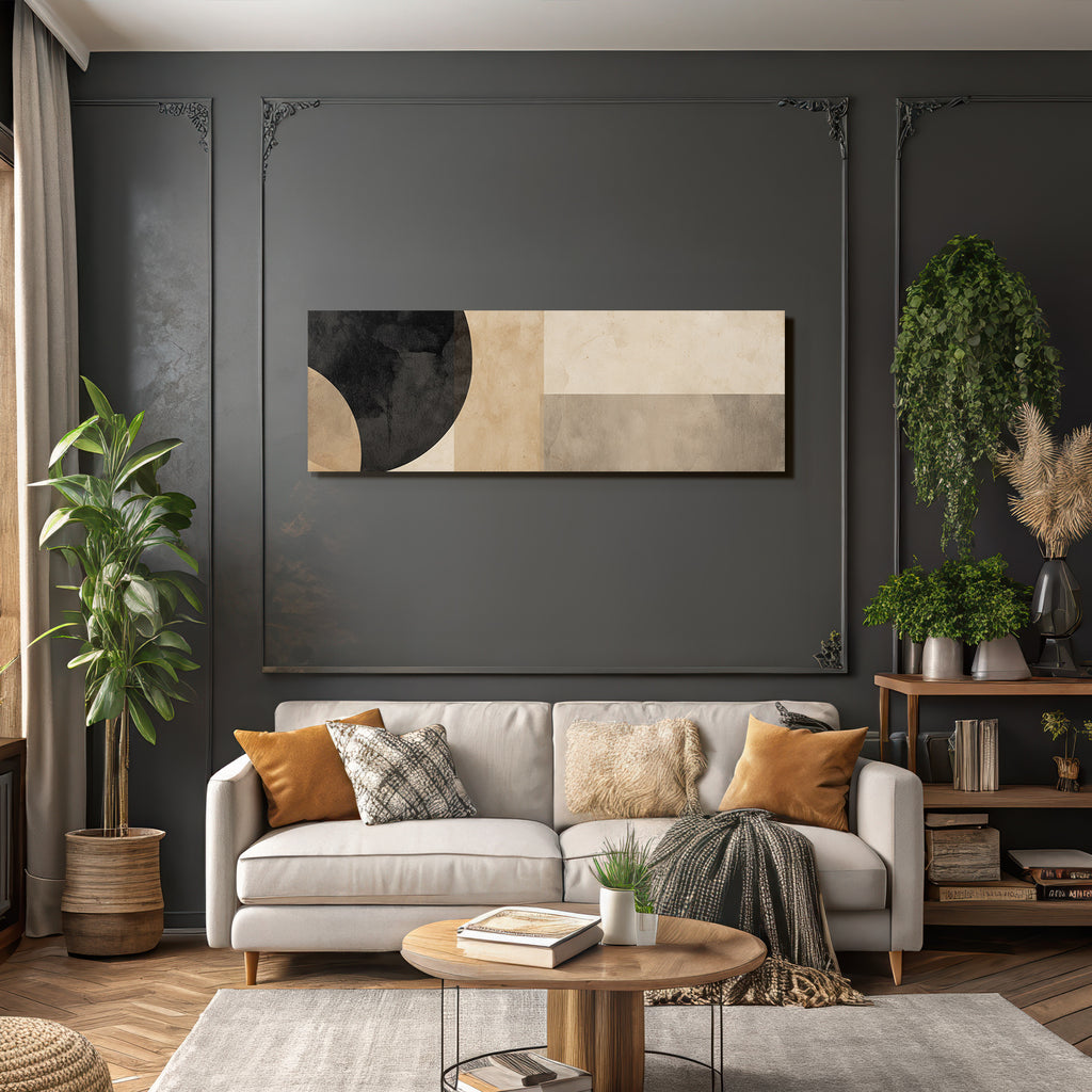 Abstrakte Zusammensetzung Geometrische Formen Beige Creme Schwarz Minimalistisch