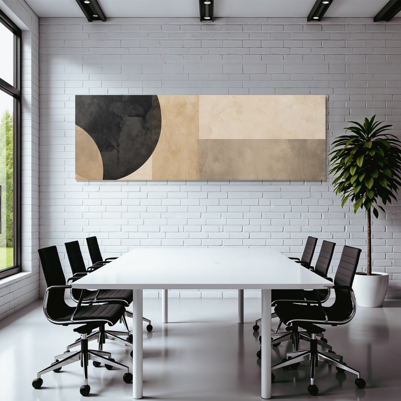 Abstrakte Zusammensetzung Geometrische Formen Beige Creme Schwarz Minimalistisch