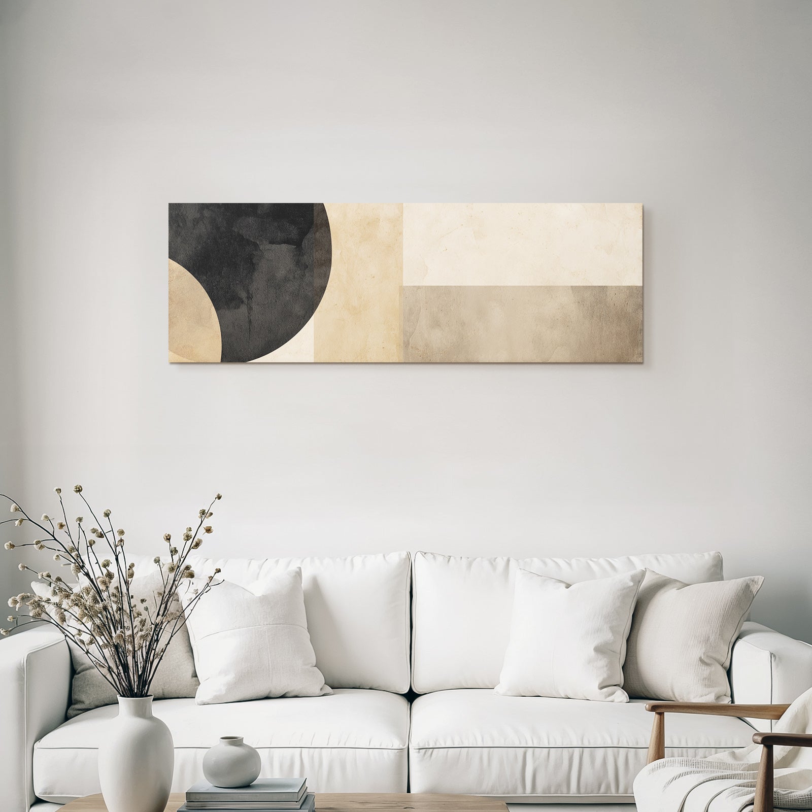 Abstrakte Zusammensetzung Geometrische Formen Beige Creme Schwarz Minimalistisch