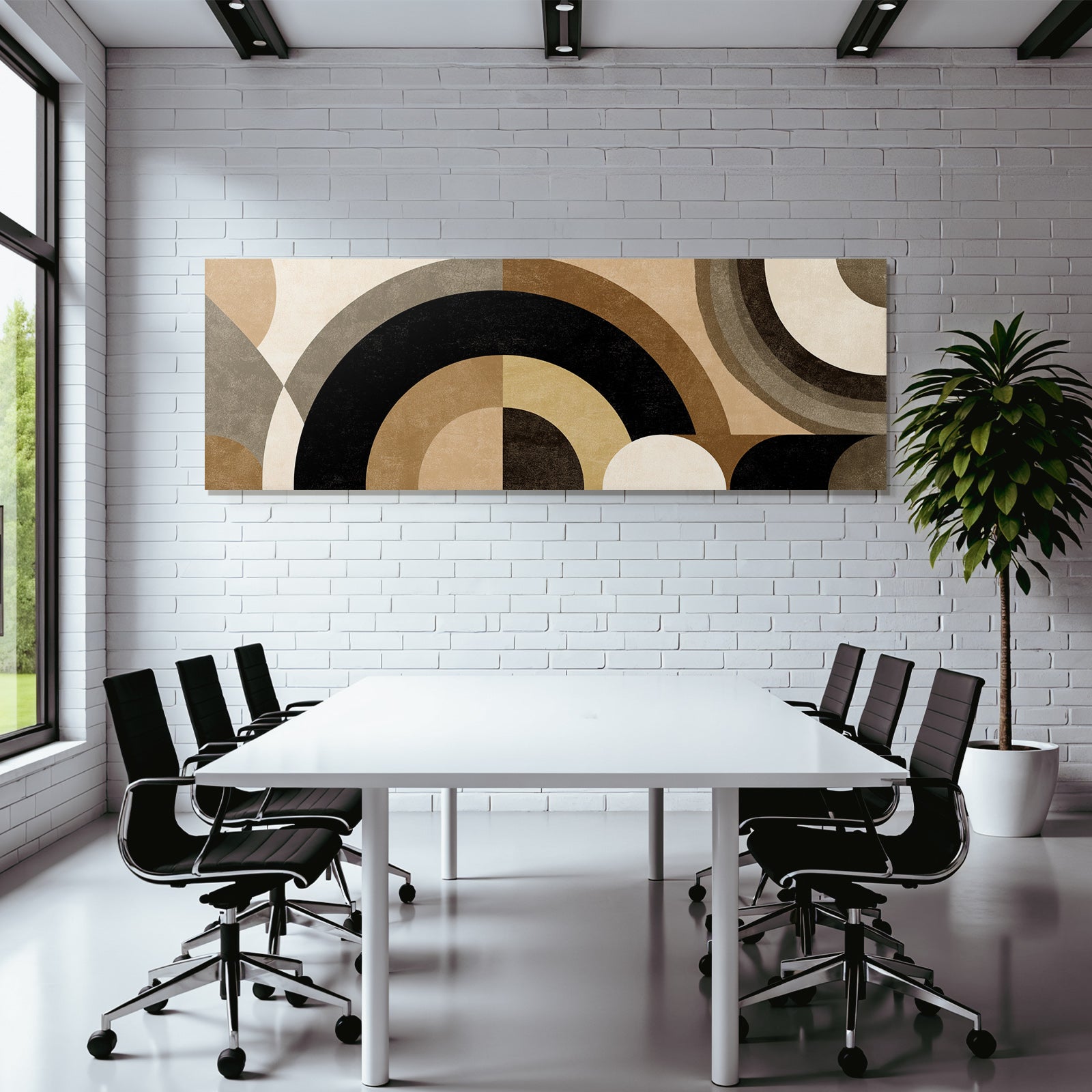Abstraktes Design Ueberlappende Formen Kreise Boegen Braun Schwarz Creme