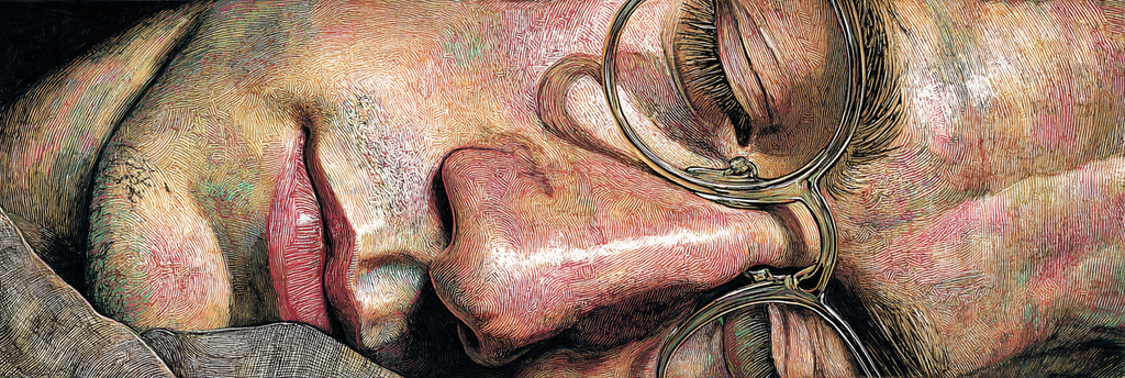 Entspanntes Gestressteter Gesicht Mit Brille | Fine Art und Malerei | Kunstgattungen