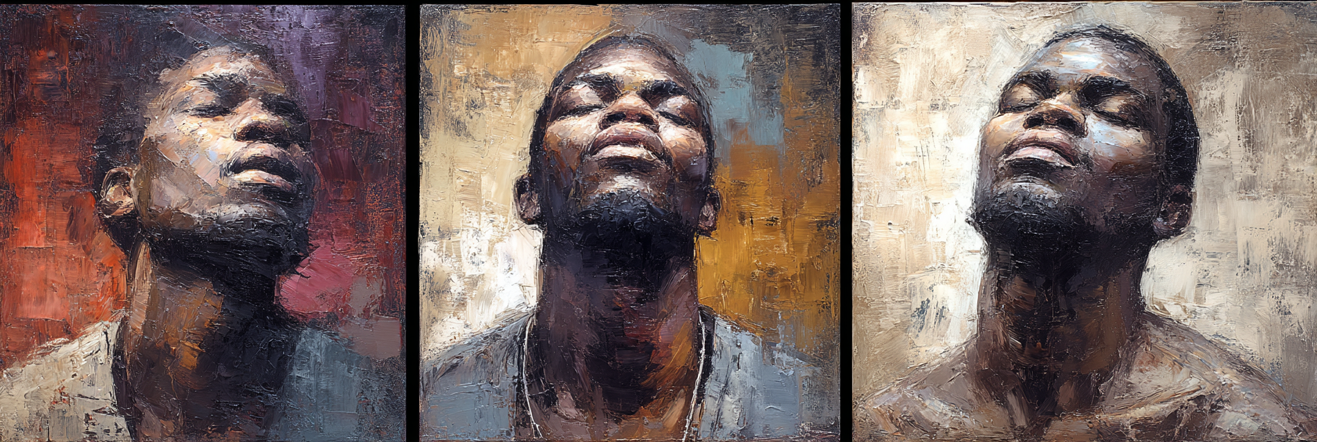 Gedankenvolle Portrait Drei Paneele Ausdrucksstark Mit Augen Geschlossen | Fine Art und Malerei | Kunstgattungen