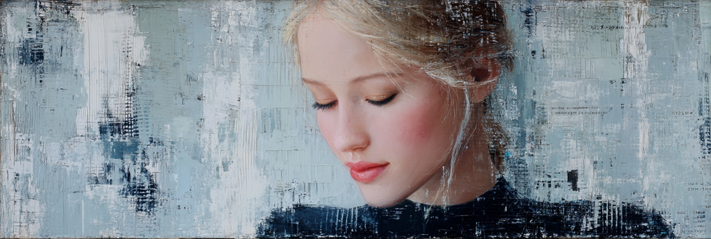 Junge Frau Mit Geschlossenen Augen Auf Abstraktem Hintergrund | Fine Art und Malerei | Kunstgattungen