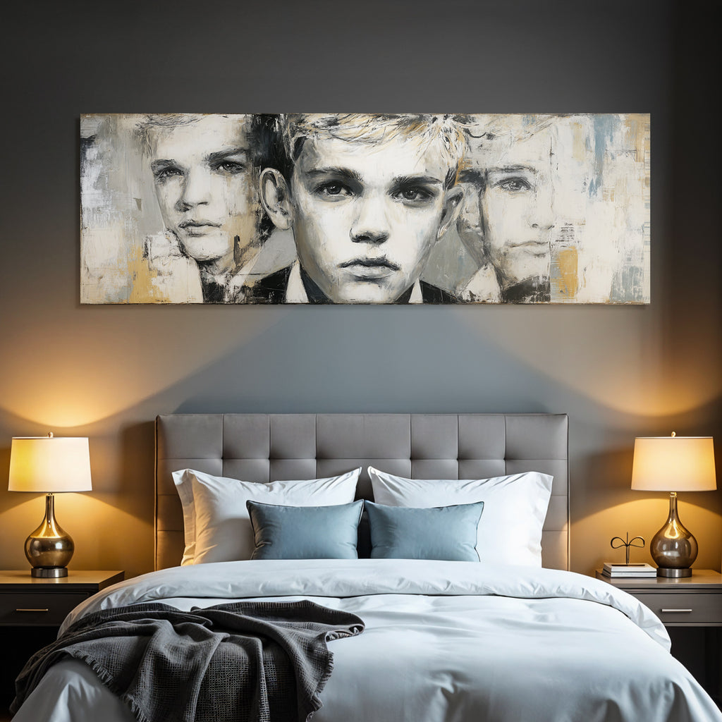 Junge Mann Gesichter Introspektiv Kunst Gray Beige