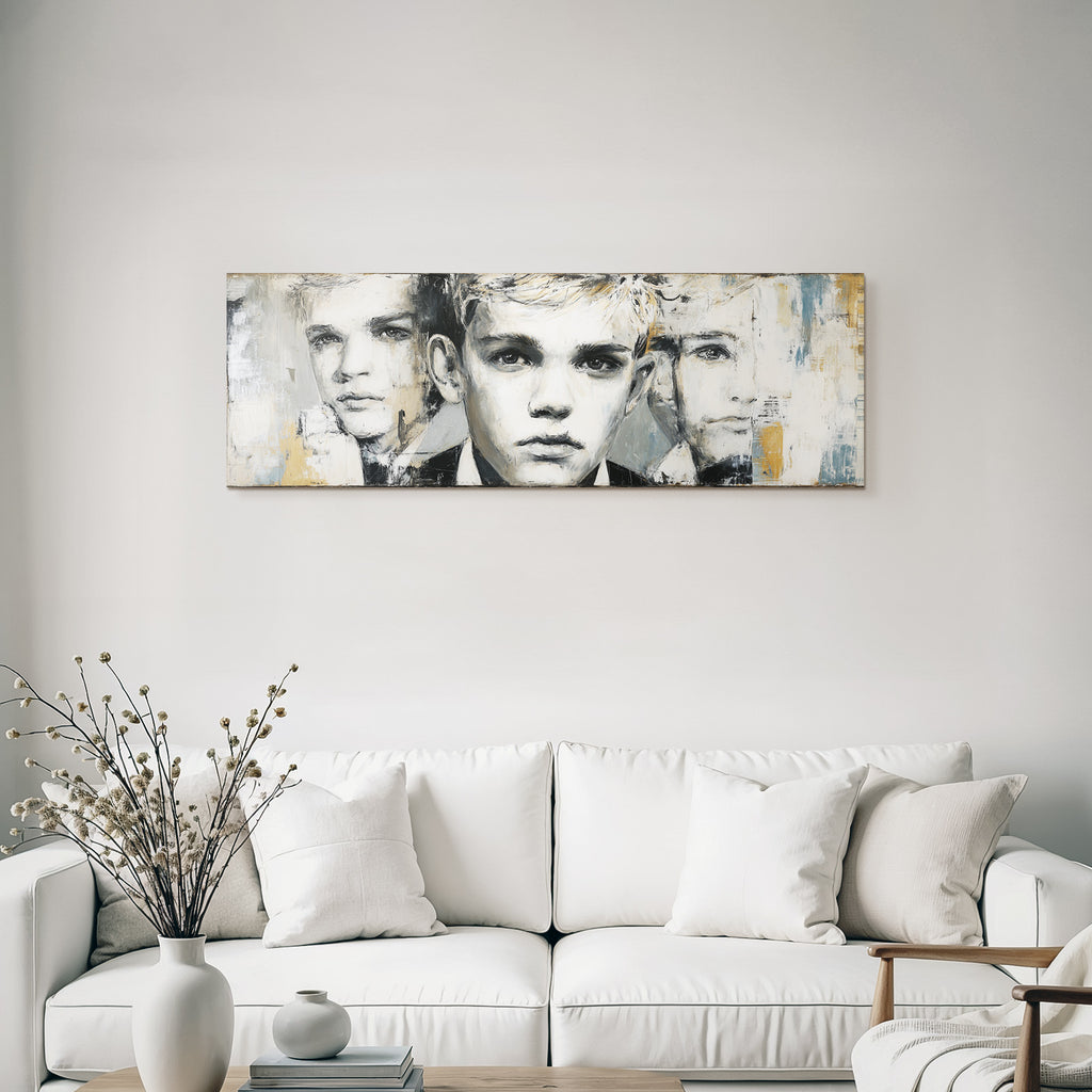 Junge Mann Gesichter Introspektiv Kunst Gray Beige
