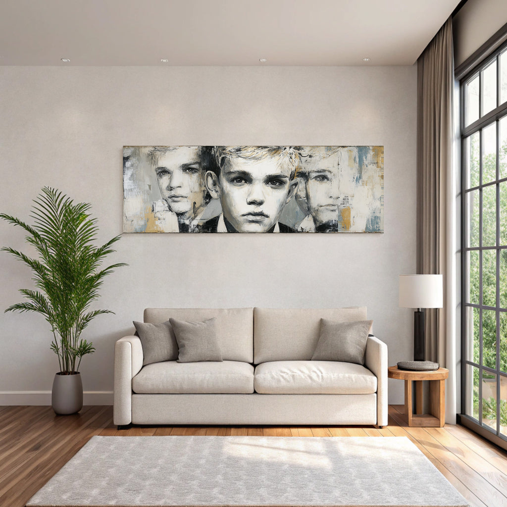 Junge Mann Gesichter Introspektiv Kunst Gray Beige