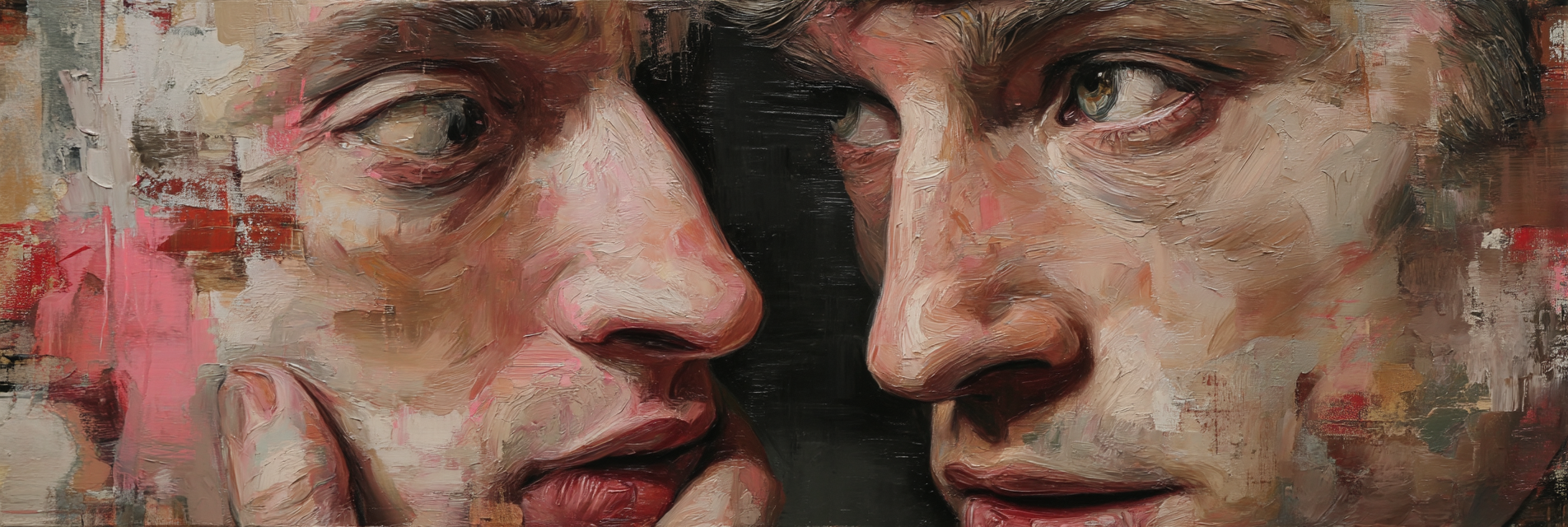 Kuenstlerisches Portraet Von Zwei Gesichtern Mit Ausdruck Starke Buerstenstriche | Fine Art und Malerei | Kunstgattungen