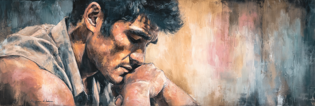 Mann In Nachdenklicher Haltung Mit Abstraktem Hintergrund | Fine Art und Malerei | Kunstgattungen