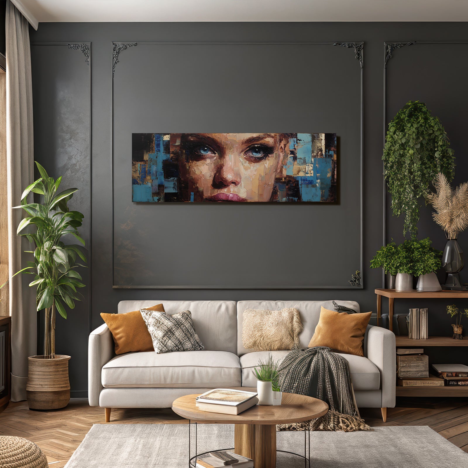 Nahaufnahme Abstracte Portrait Mit Texturierten Brushstrichen