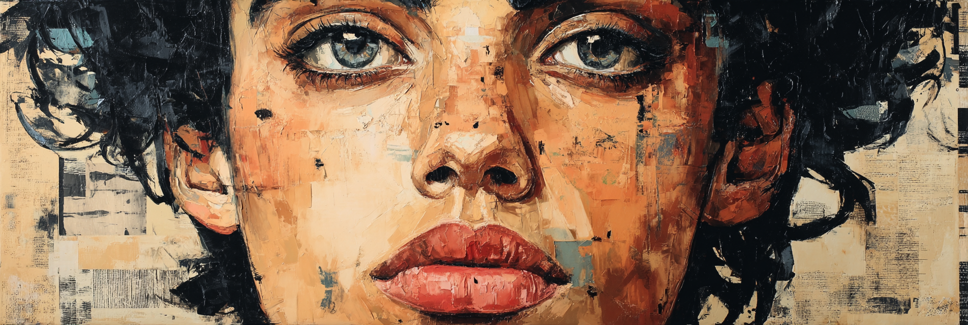 Nahaufnahme Personengesicht Mit Boldfarben Und Ausdruclreichen Brushtrokes | Fine Art und Malerei | Kunstgattungen