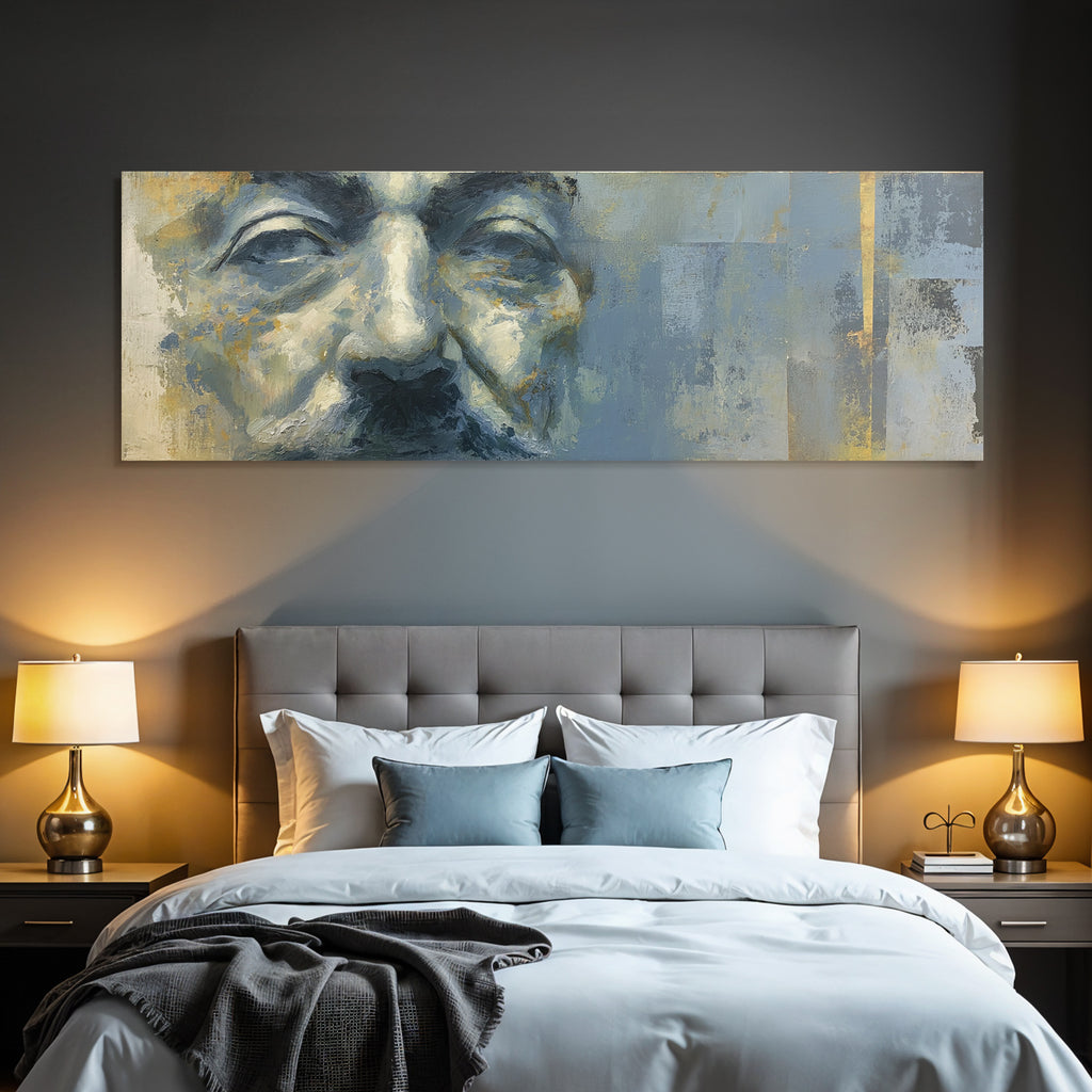 Nahe Portraet Mit Blau Gruen Toenen Gold Brushtrokes Introspektiv