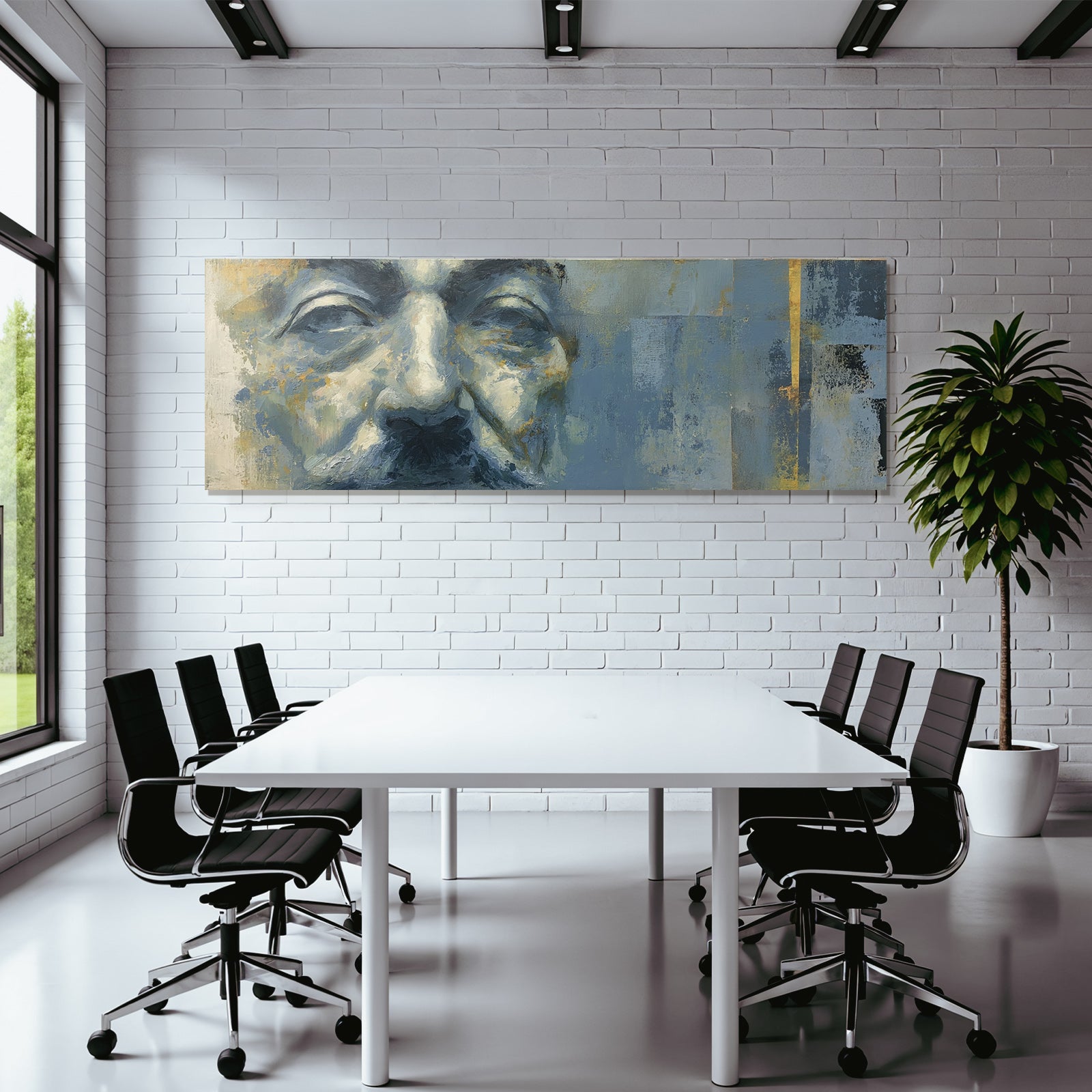 Nahe Portraet Mit Blau Gruen Toenen Gold Brushtrokes Introspektiv