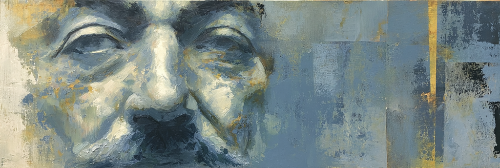 Nahe Portraet Mit Blau Gruen Toenen Gold Brushtrokes Introspektiv | Fine Art und Malerei | Kunstgattungen