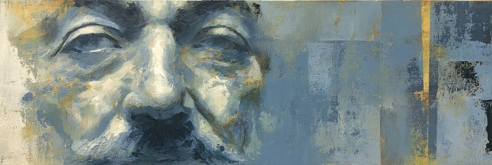 Nahe Portraet Mit Blau Gruen Toenen Gold Brushtrokes Introspektiv | Fine Art und Malerei | Kunstgattungen
