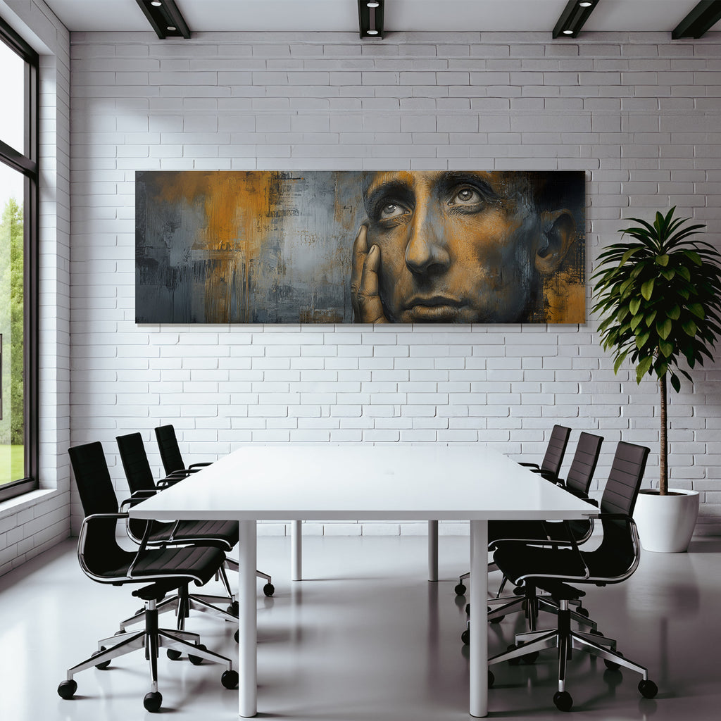 Naheaufnahme Eines Menschen Gesichts Mit Deep Eyes Und Introspektiver Ausdruck