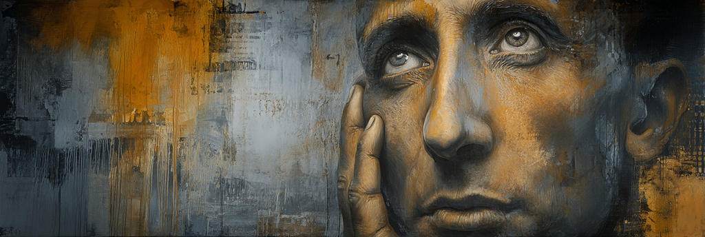 Naheaufnahme Eines Menschen Gesichts Mit Deep Eyes Und Introspektiver Ausdruck | Fine Art und Malerei | Kunstgattungen