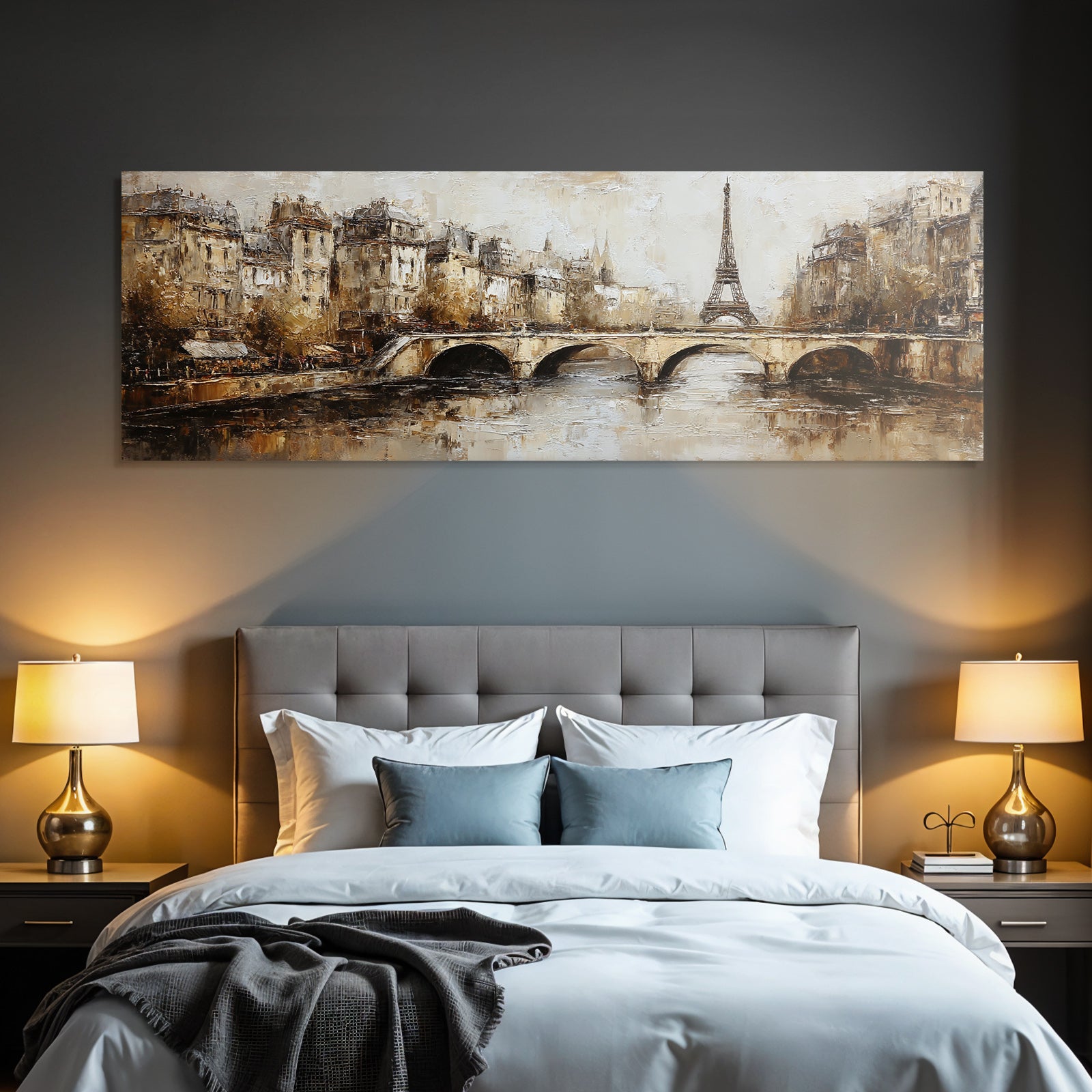 Pariser Stadtansicht Eiffelturm Und Bruecke Landschaft Impressionistisch