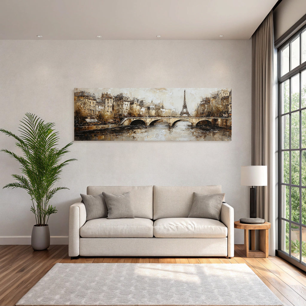Pariser Stadtansicht Eiffelturm Und Bruecke Landschaft Impressionistisch
