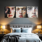 Triptychon Von Portraits Ausdrucksstil Mit Bold Farben Und Bruschwerk