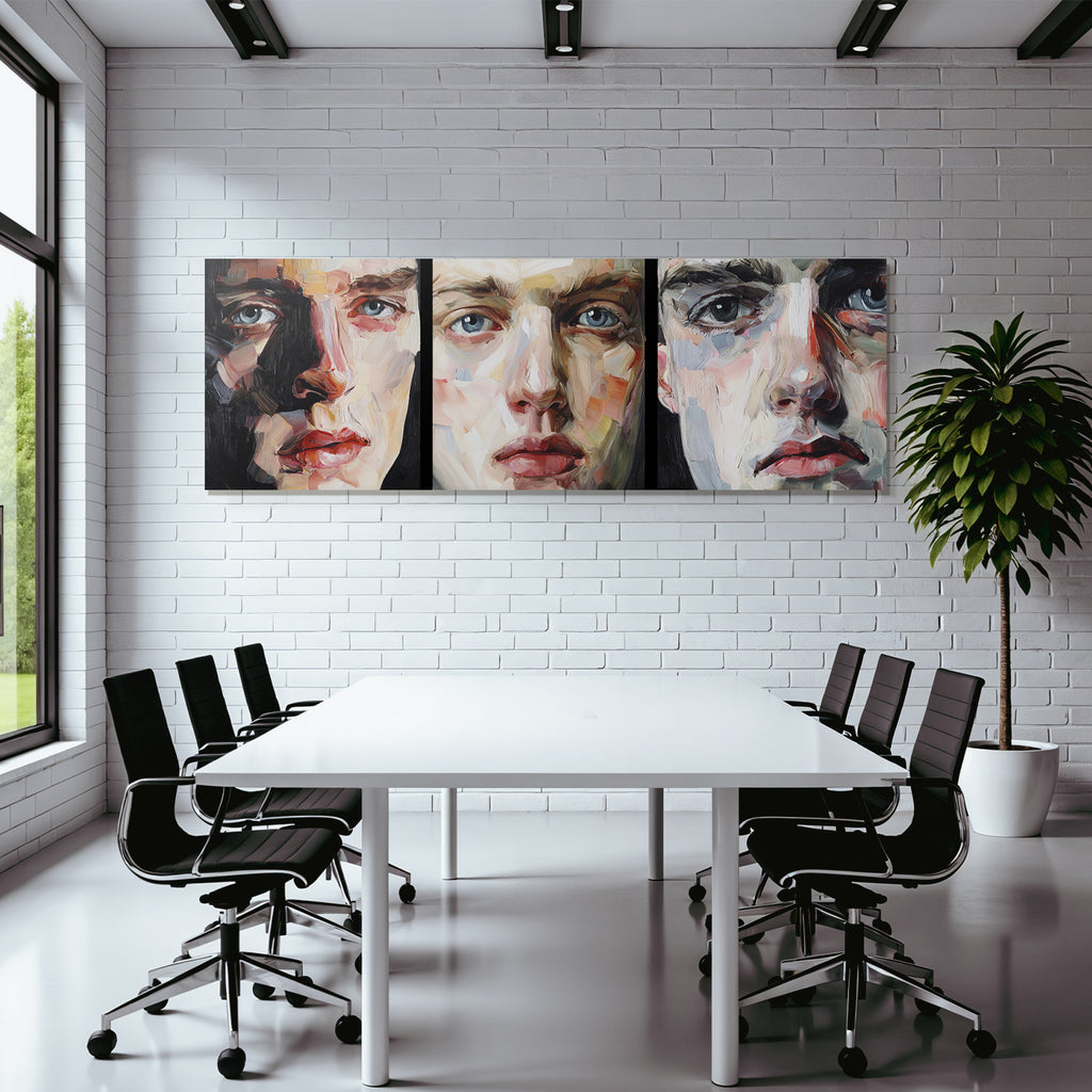 Triptychon Von Portraits Ausdrucksstil Mit Bold Farben Und Bruschwerk