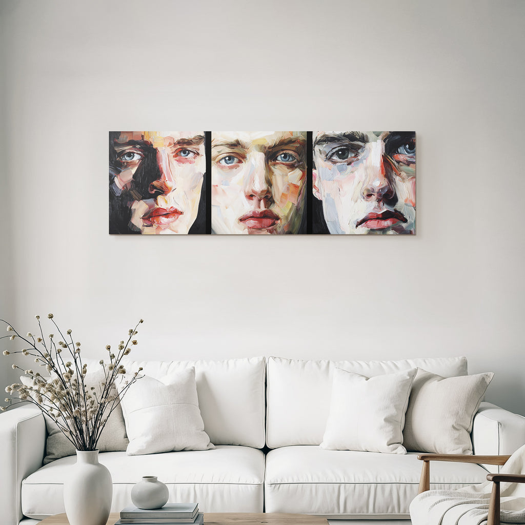 Triptychon Von Portraits Ausdrucksstil Mit Bold Farben Und Bruschwerk