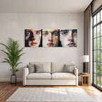 Triptychon Von Portraits Ausdrucksstil Mit Bold Farben Und Bruschwerk