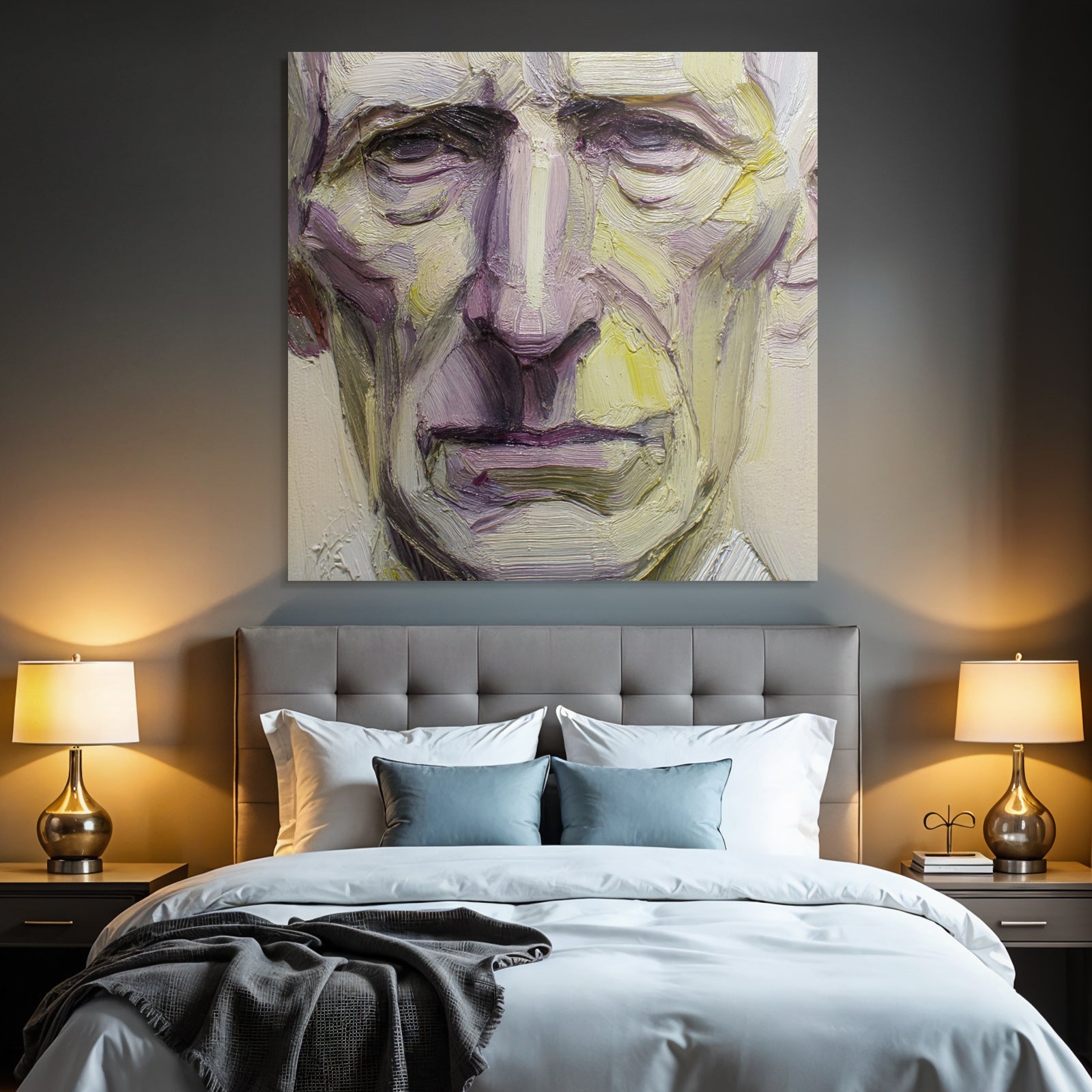 Alter Mann Portraet Expressive Malerei Rot Violett Gelb
