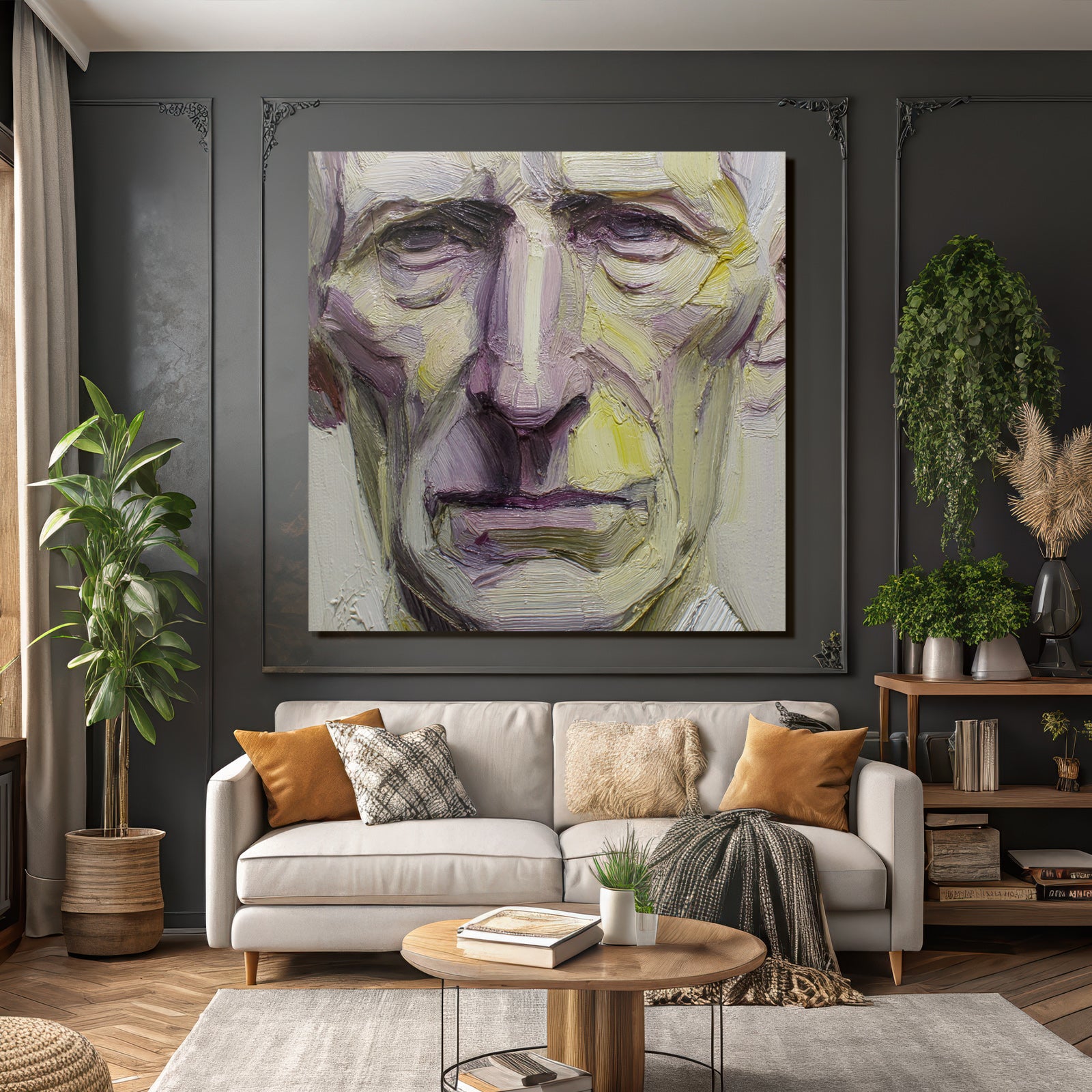 Alter Mann Portraet Expressive Malerei Rot Violett Gelb