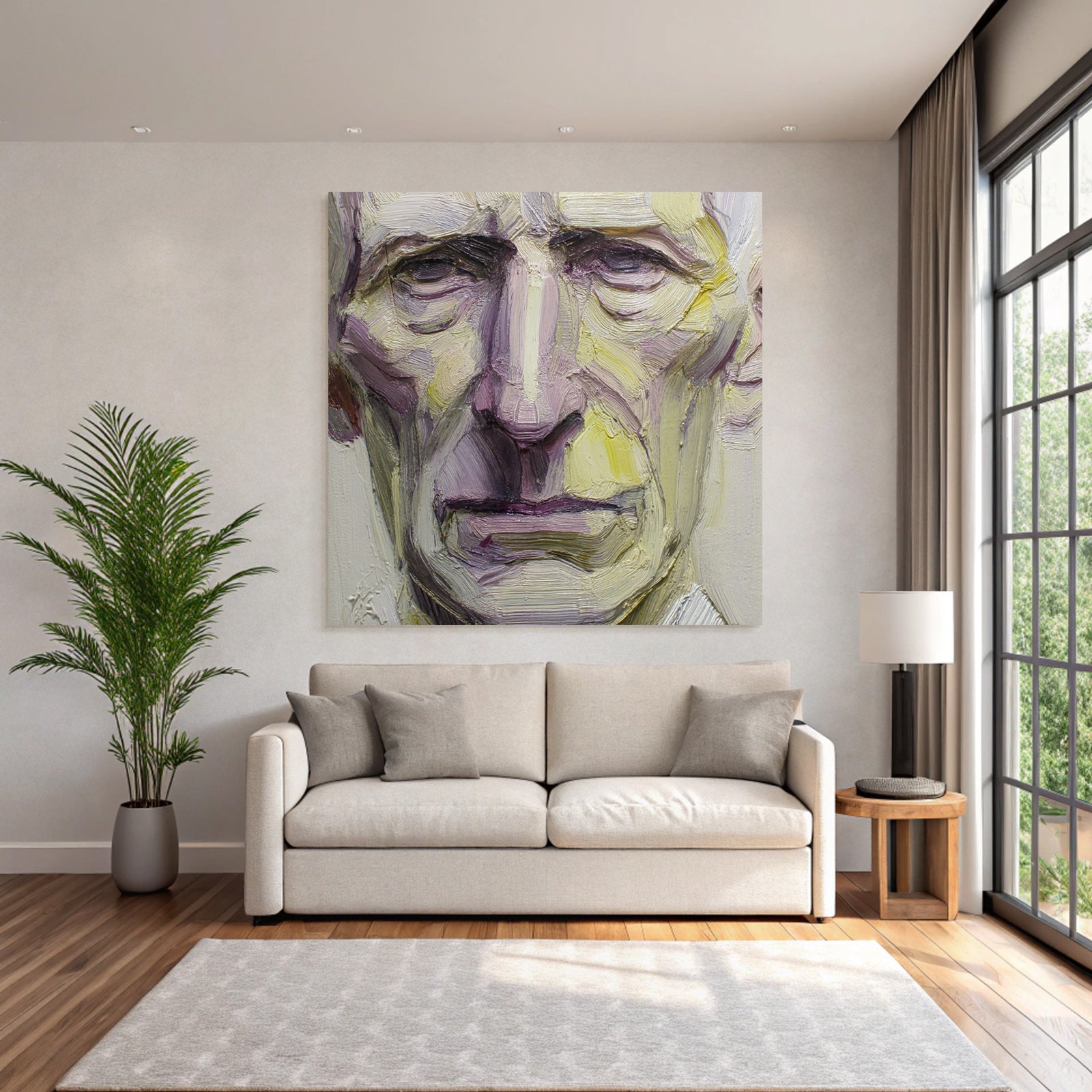 Alter Mann Portraet Expressive Malerei Rot Violett Gelb
