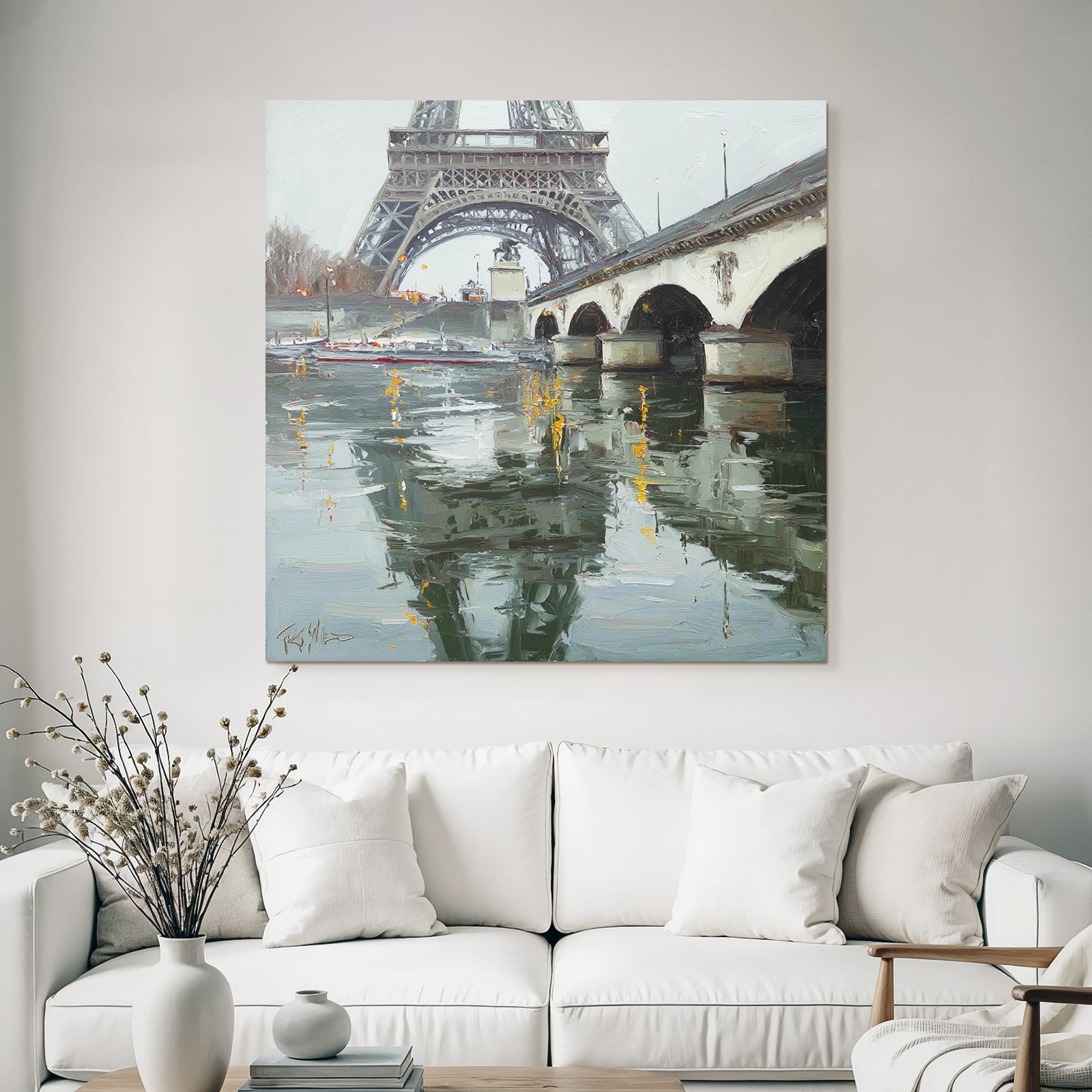 Eiffelturm Aus Sicht Von Bruecke Und Wasserweg Impressionistisches Bild
