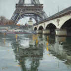Eiffelturm Aus Sicht Von Bruecke Und Wasserweg Impressionistisches Bild | Fine Art und Malerei | Kunstgattungen